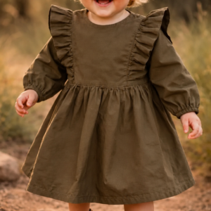 Girls Long Sleeve Dress Olive