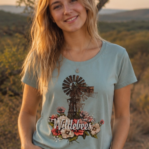 Ladies Wildebees - Farm Fields T-Shirt Aqua Mist